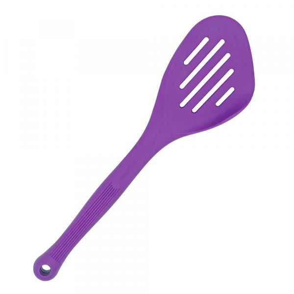 Silikon Küchenhelfer Schlitzwender mit Seitenrand 28 cm lila